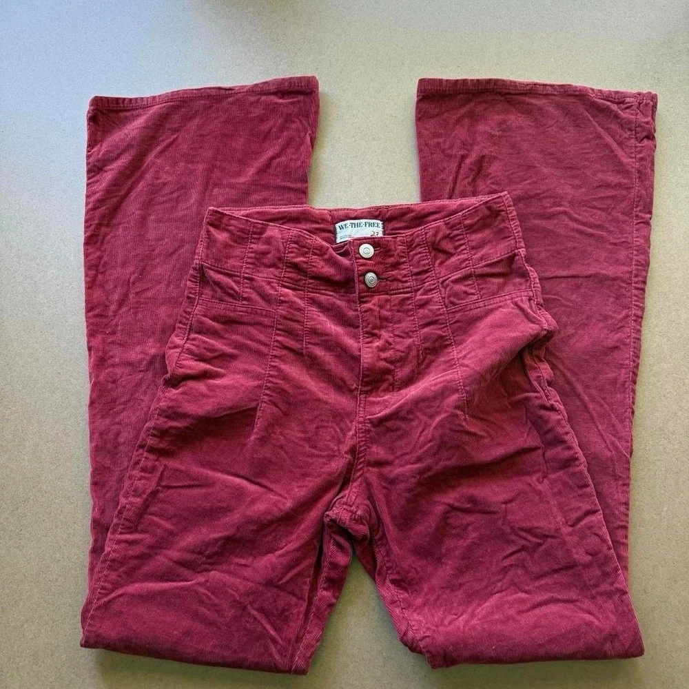 Free People We The Free Red Corduroy Flare Pants Womens 27 Boho Bell Bottom